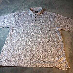 FX Fusion Mens XL Short Sleeve Polo Shirt Blue Dragonfly Print Golf Casual Top